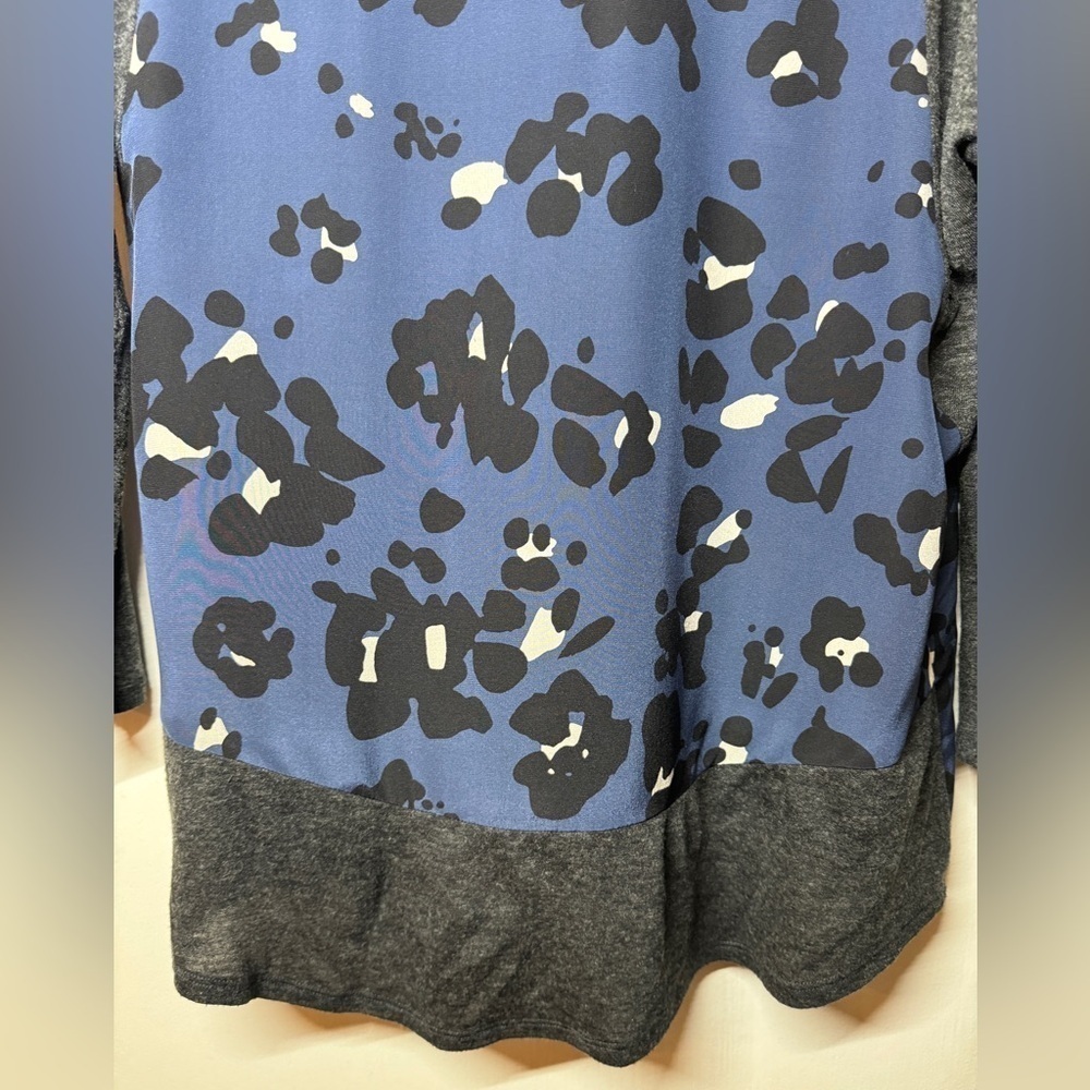 Rebecca Taylor Navy Blue Grey Leopard Animal Print Silk Wool Blend Blouse Size 2 - Picture 12 of 14